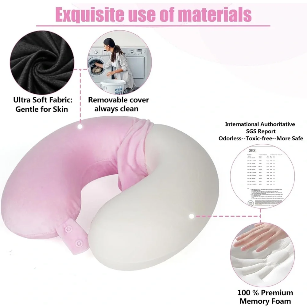 SAIREIDER Travel Airplane Neck Pillow Memory Foam Pillow Pink New